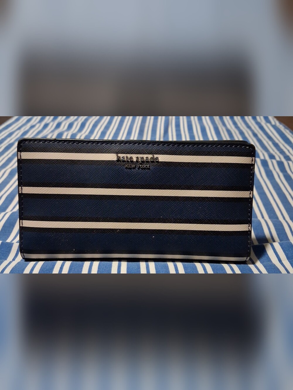Kate Spade Striped Wallet in Navy & White